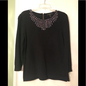 J. Crew Black Sweater with Purple Embellishments